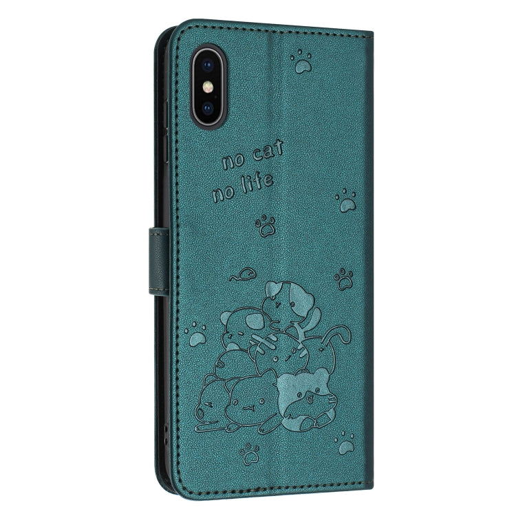 For iPhone XS Max Embossed Kitten Phone Leather Case with Lanyard