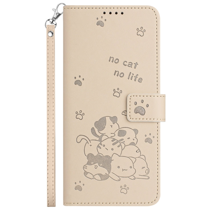 For iPhone XR Embossed Kitten Phone Leather Case with Lanyard