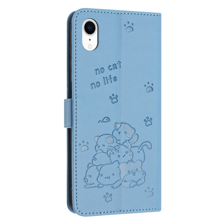 For iPhone XR Embossed Kitten Phone Leather Case with Lanyard