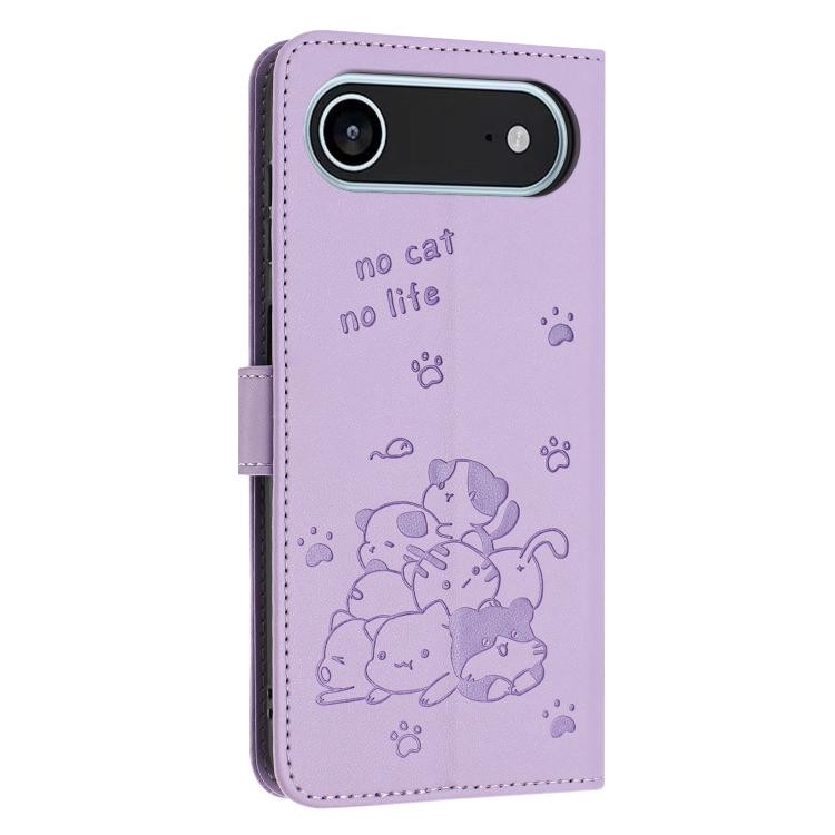 For iPhone Air Embossed Kitten Phone Leather Case with Lanyard