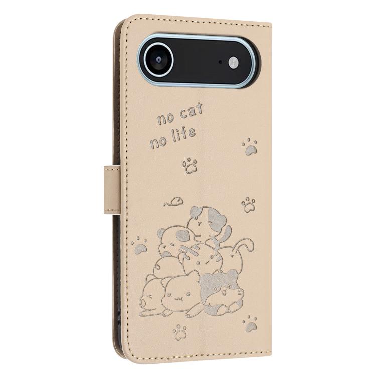 For iPhone Air Embossed Kitten Phone Leather Case with Lanyard