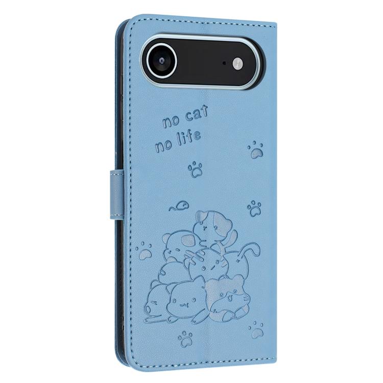For iPhone Air Embossed Kitten Phone Leather Case with Lanyard