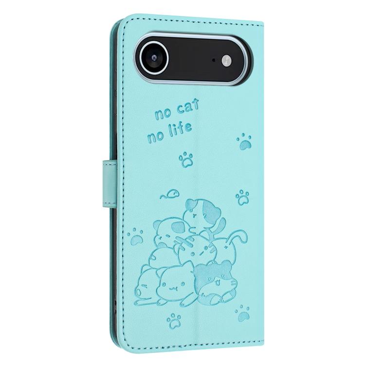 For iPhone Air Embossed Kitten Phone Leather Case with Lanyard