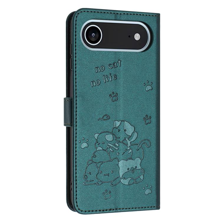 For iPhone Air Embossed Kitten Phone Leather Case with Lanyard
