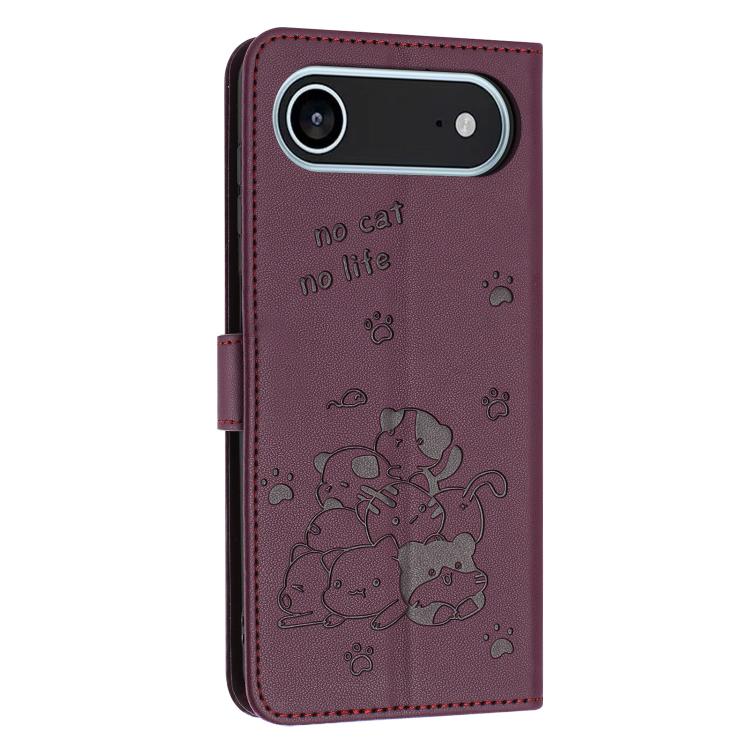 For iPhone Air Embossed Kitten Phone Leather Case with Lanyard