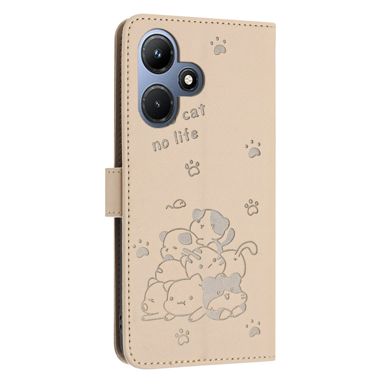 For Infinix Hot 30i Embossed Kitten Phone Leather Case with Lanyard