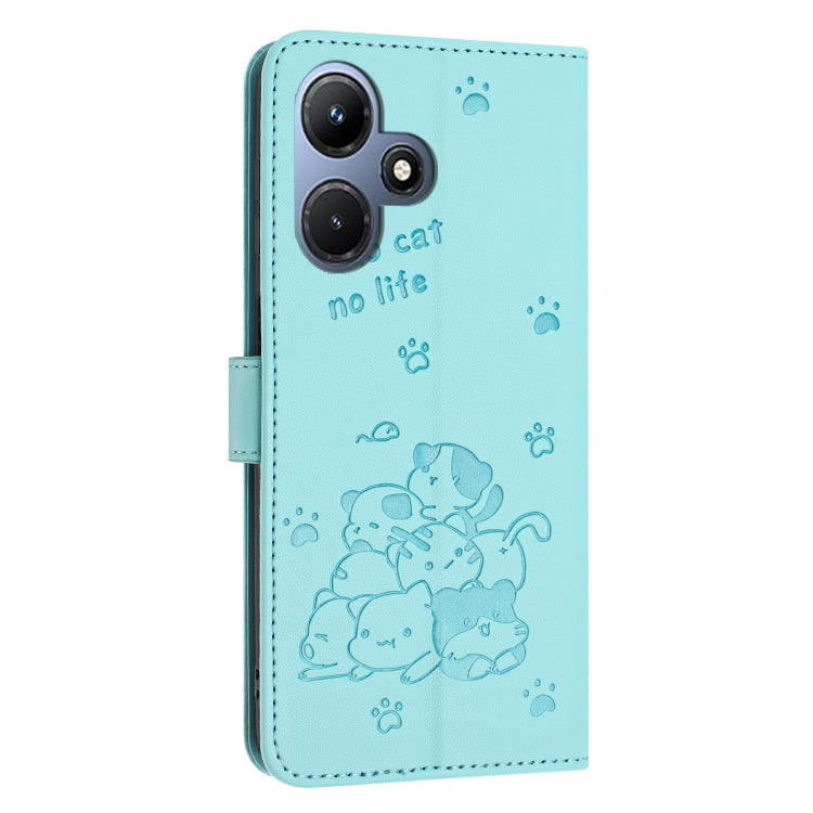 For Infinix Hot 30i Embossed Kitten Phone Leather Case with Lanyard