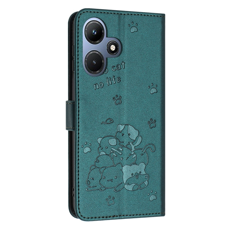 For Infinix Hot 30i Embossed Kitten Phone Leather Case with Lanyard
