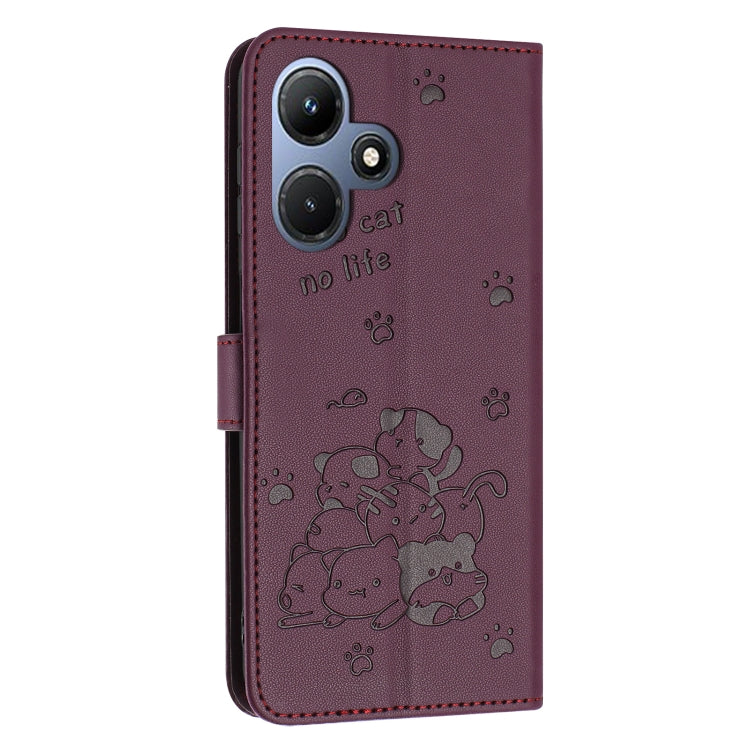 For Infinix Hot 30i Embossed Kitten Phone Leather Case with Lanyard