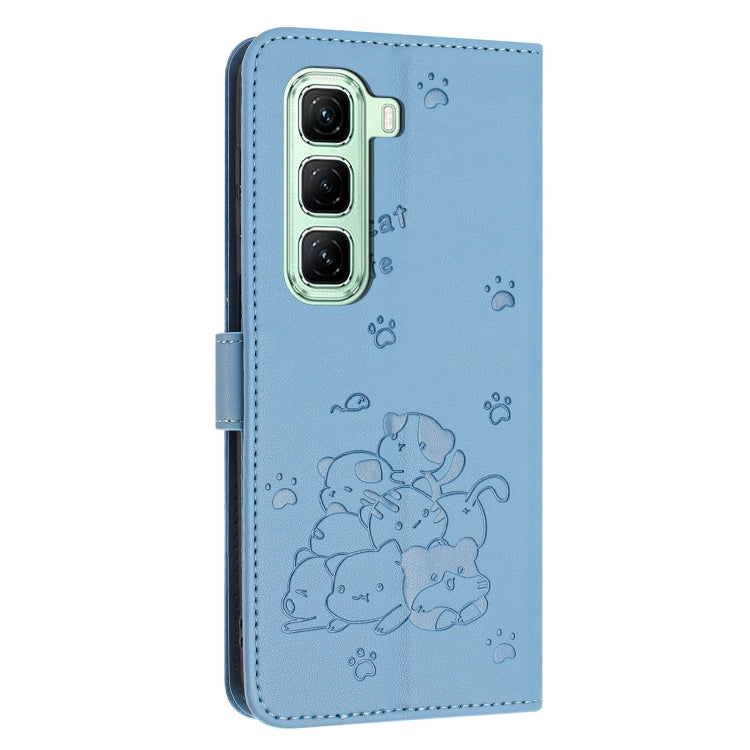 For Infinix Hot 50 5G Embossed Kitten Phone Leather Case with Lanyard