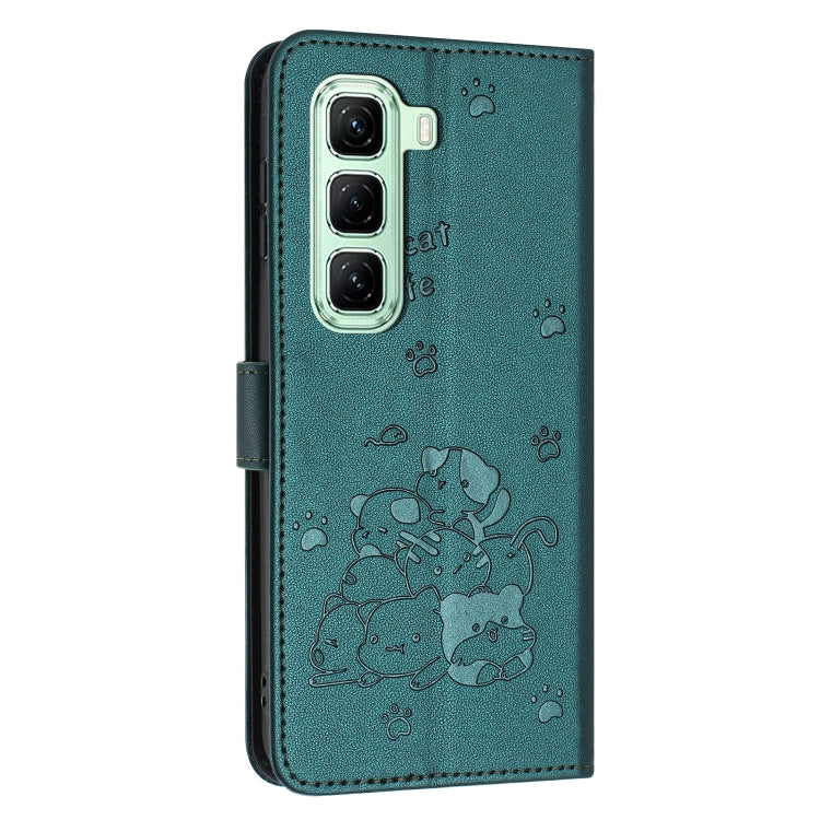 For Infinix Hot 50 5G Embossed Kitten Phone Leather Case with Lanyard