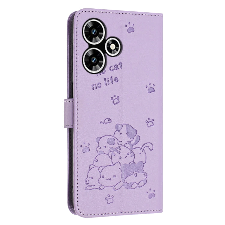 For Infinix Hot 30 4G Embossed Kitten Phone Leather Case with Lanyard