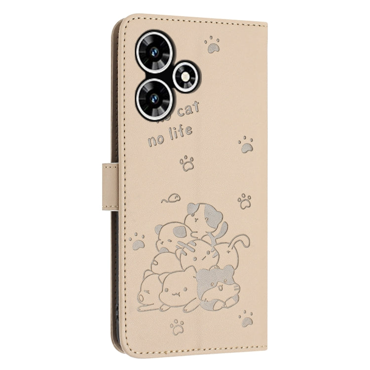For Infinix Hot 30 4G Embossed Kitten Phone Leather Case with Lanyard