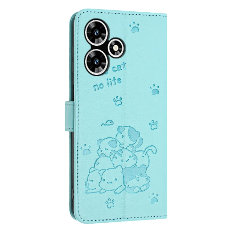 For Infinix Hot 30 4G Embossed Kitten Phone Leather Case with Lanyard