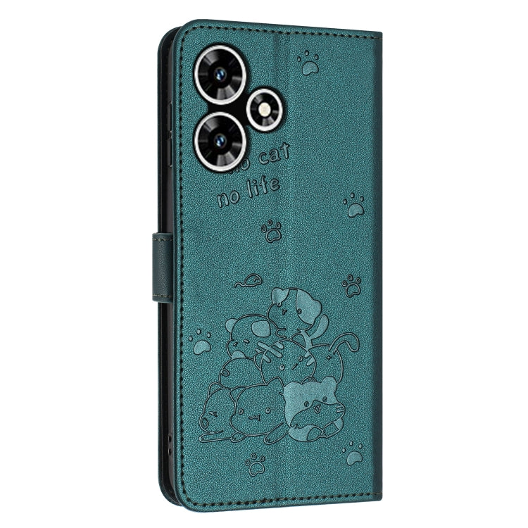 For Infinix Hot 30 4G Embossed Kitten Phone Leather Case with Lanyard