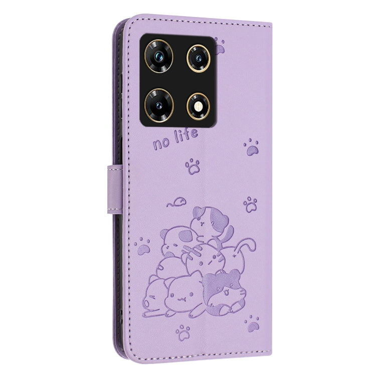 For Infinix Note 30 Pro Embossed Kitten Phone Leather Case with Lanyard