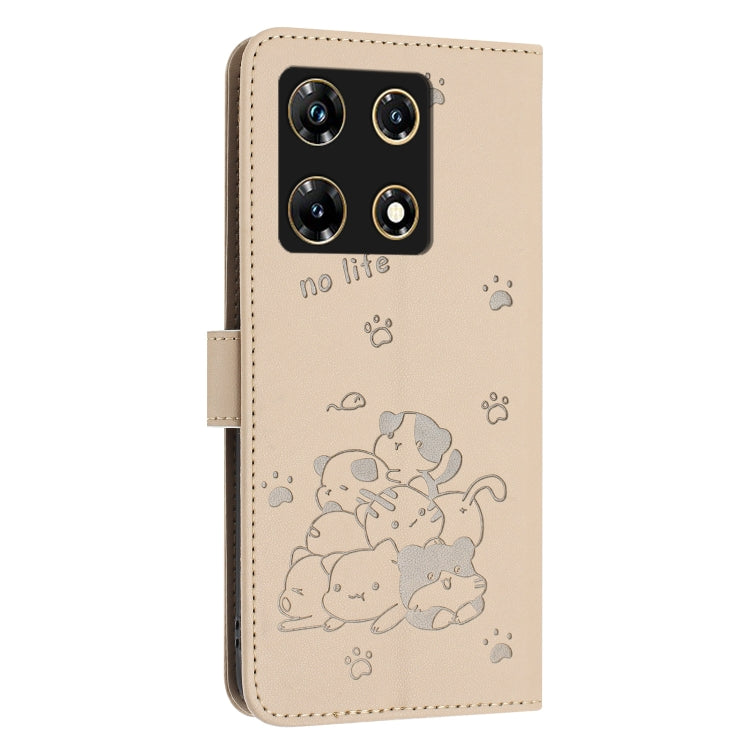 For Infinix Note 30 Pro Embossed Kitten Phone Leather Case with Lanyard