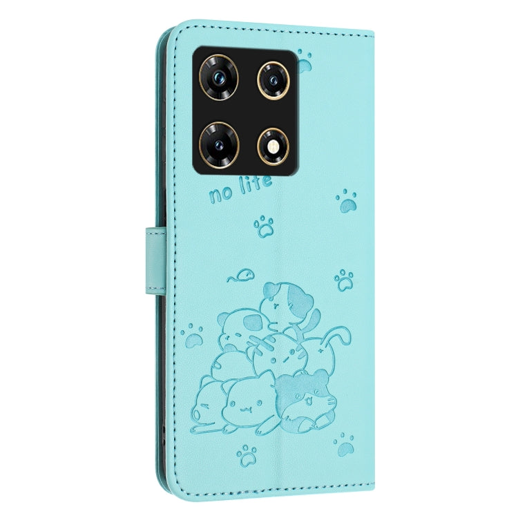 For Infinix Note 30 Pro Embossed Kitten Phone Leather Case with Lanyard