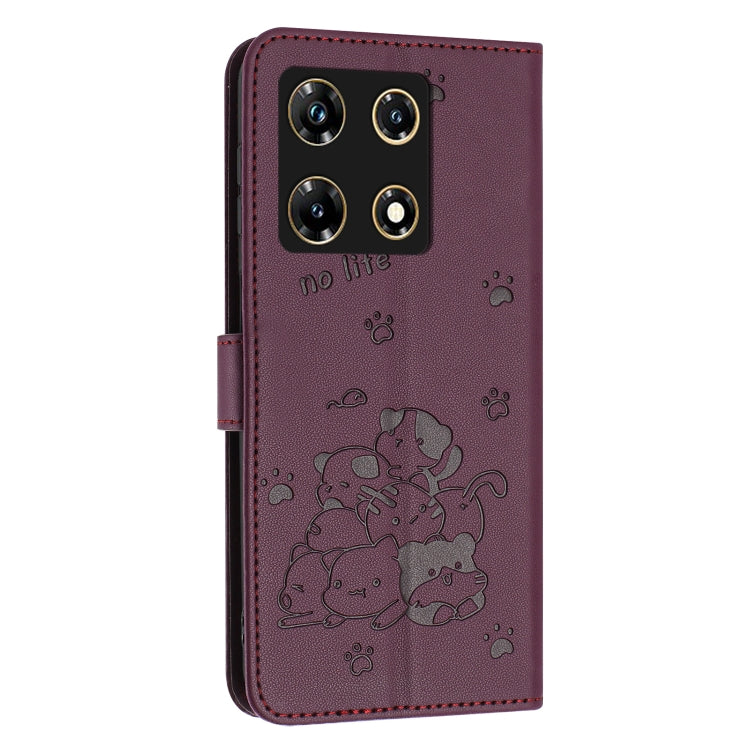 For Infinix Note 30 Pro Embossed Kitten Phone Leather Case with Lanyard