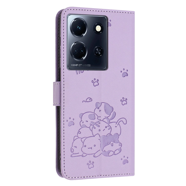 For Infinix Note 30 / Note 30 5G Embossed Kitten Phone Leather Case with Lanyard
