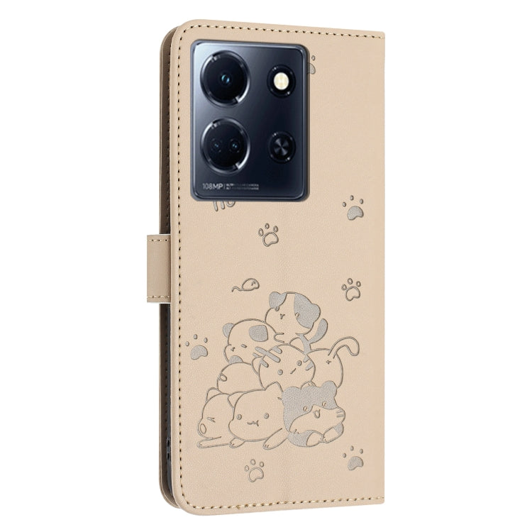 For Infinix Note 30 / Note 30 5G Embossed Kitten Phone Leather Case with Lanyard