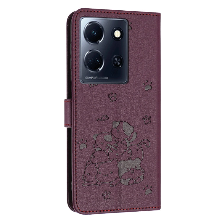 For Infinix Note 30 / Note 30 5G Embossed Kitten Phone Leather Case with Lanyard
