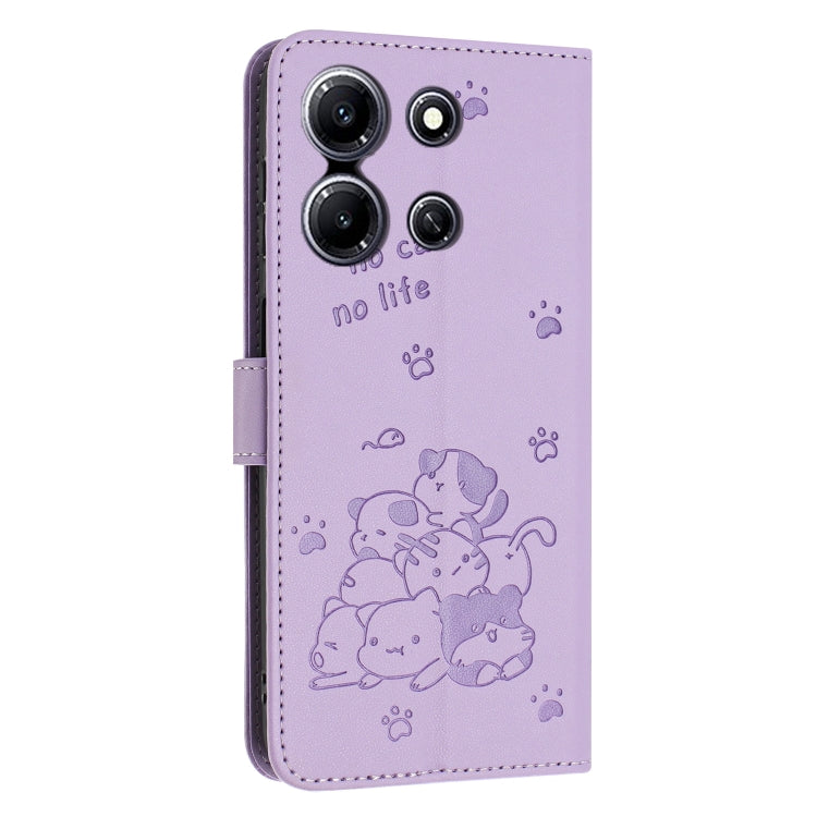 For Infinix Note 30i Embossed Kitten Phone Leather Case with Lanyard