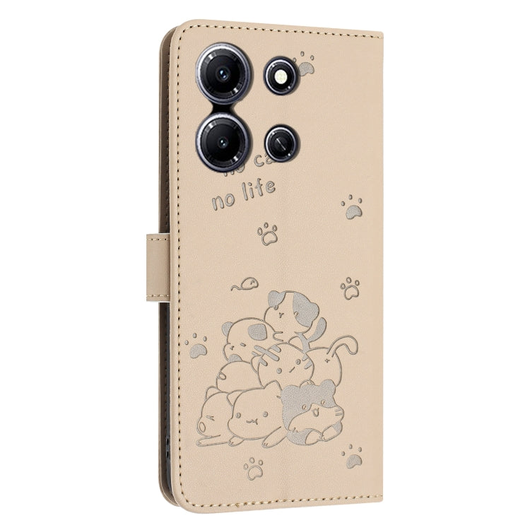 For Infinix Note 30i Embossed Kitten Phone Leather Case with Lanyard