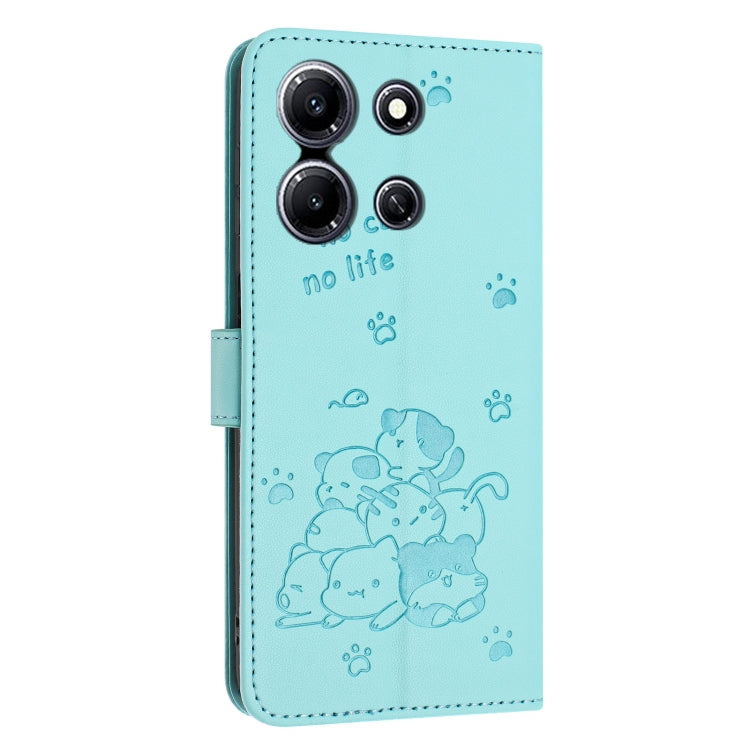 For Infinix Note 30i Embossed Kitten Phone Leather Case with Lanyard