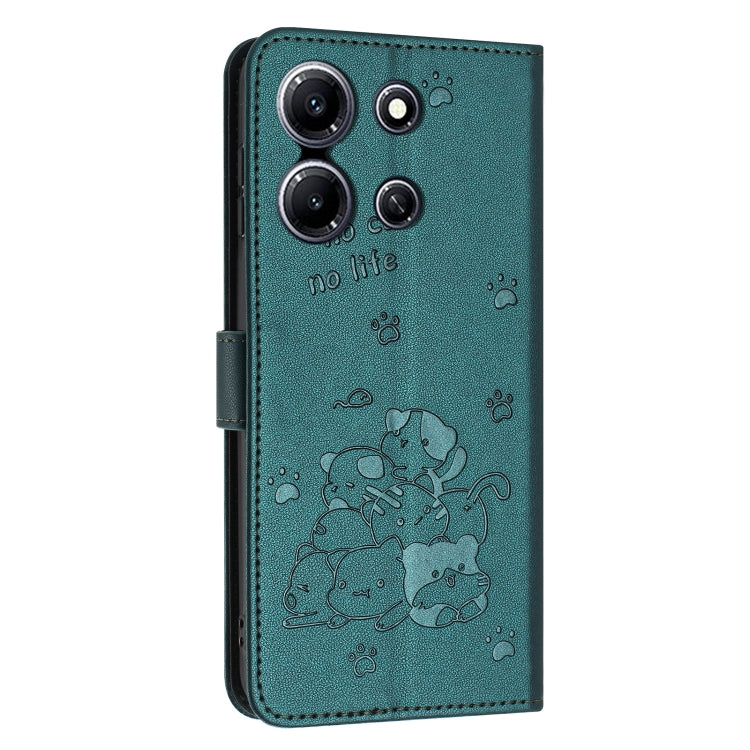 For Infinix Note 30i Embossed Kitten Phone Leather Case with Lanyard