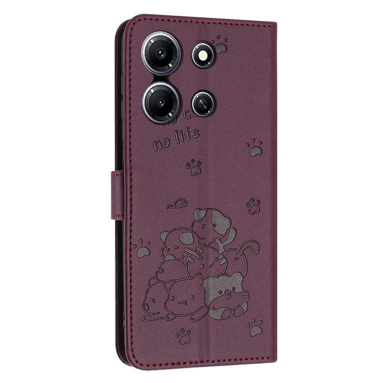 For Infinix Note 30i Embossed Kitten Phone Leather Case with Lanyard