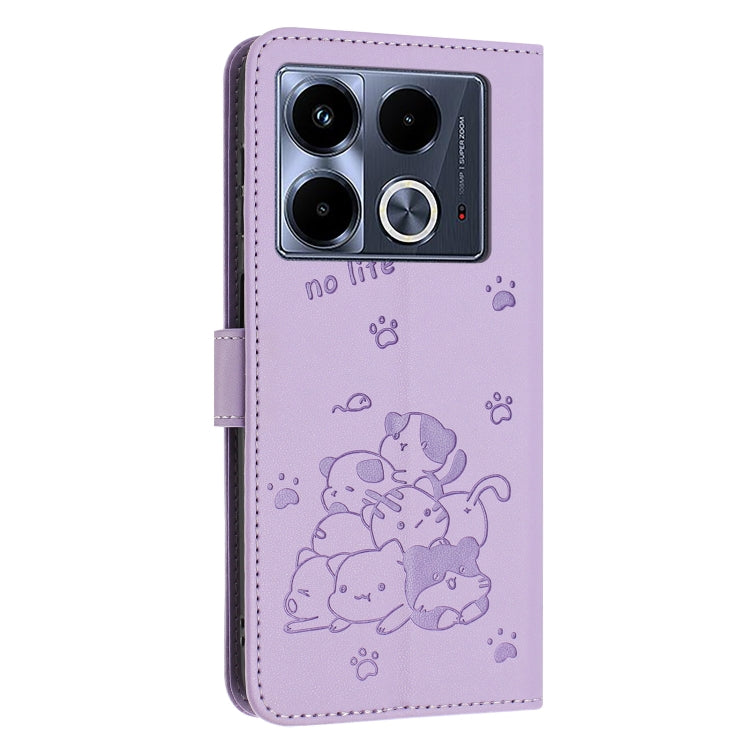 For Infinix Note 40 5G Embossed Kitten Phone Leather Case with Lanyard