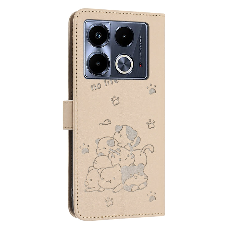 For Infinix Note 40 5G Embossed Kitten Phone Leather Case with Lanyard