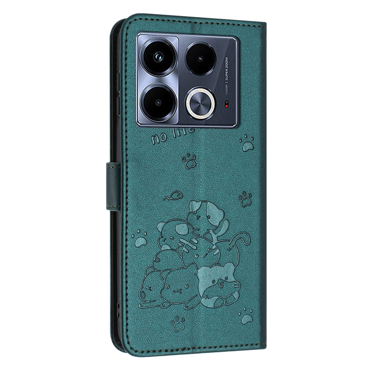 For Infinix Note 40 5G Embossed Kitten Phone Leather Case with Lanyard