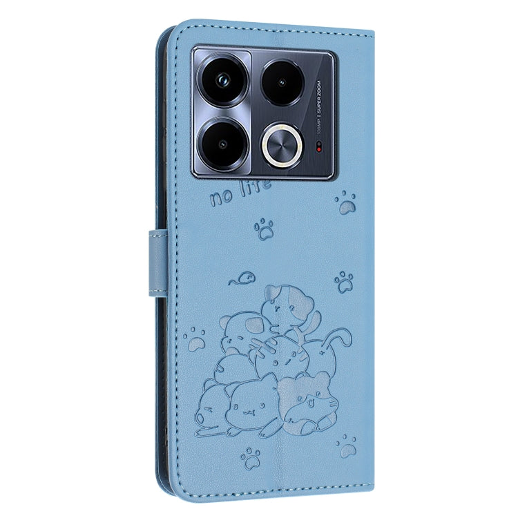 For Infinix Note 40 4G Embossed Kitten Phone Leather Case with Lanyard