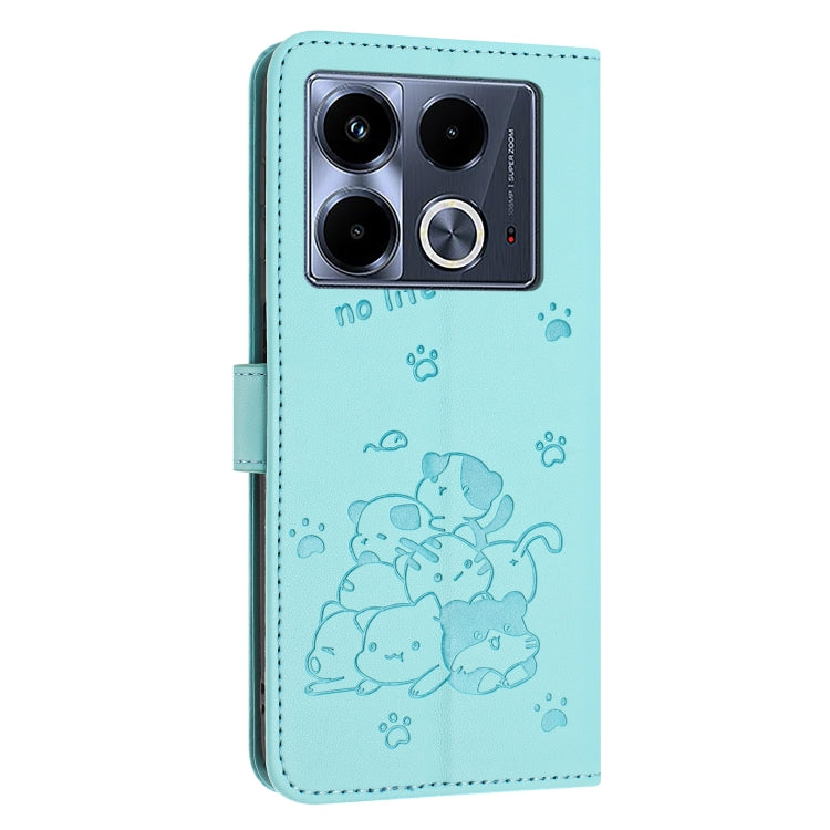 For Infinix Note 40 4G Embossed Kitten Phone Leather Case with Lanyard