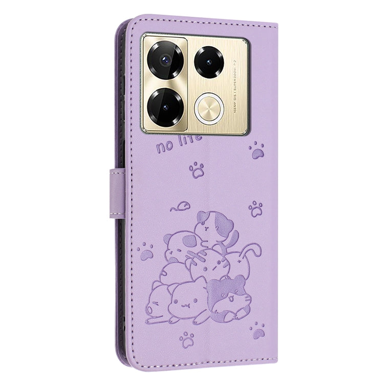 For Infinix Note 40 Pro 4G / 5G Embossed Kitten Phone Leather Case with Lanyard