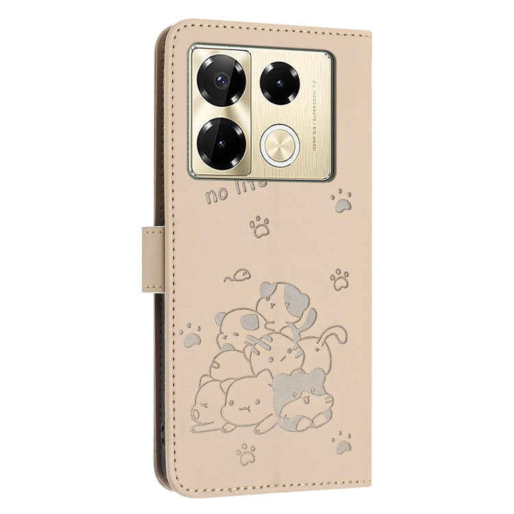 For Infinix Note 40 Pro 4G / 5G Embossed Kitten Phone Leather Case with Lanyard