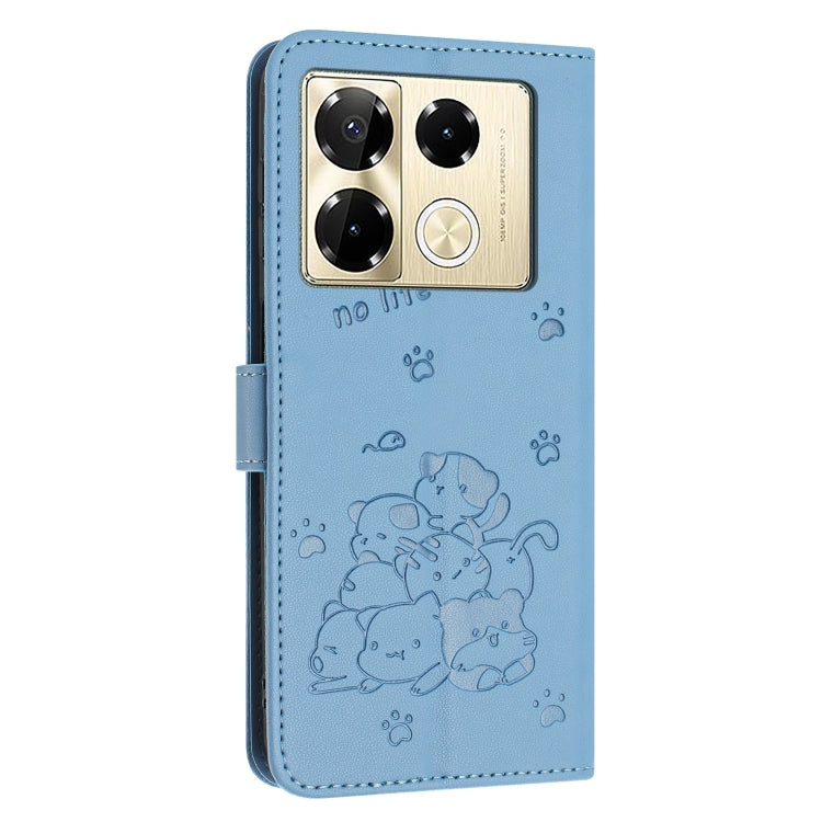 For Infinix Note 40 Pro 4G / 5G Embossed Kitten Phone Leather Case with Lanyard