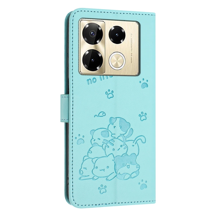 For Infinix Note 40 Pro 4G / 5G Embossed Kitten Phone Leather Case with Lanyard