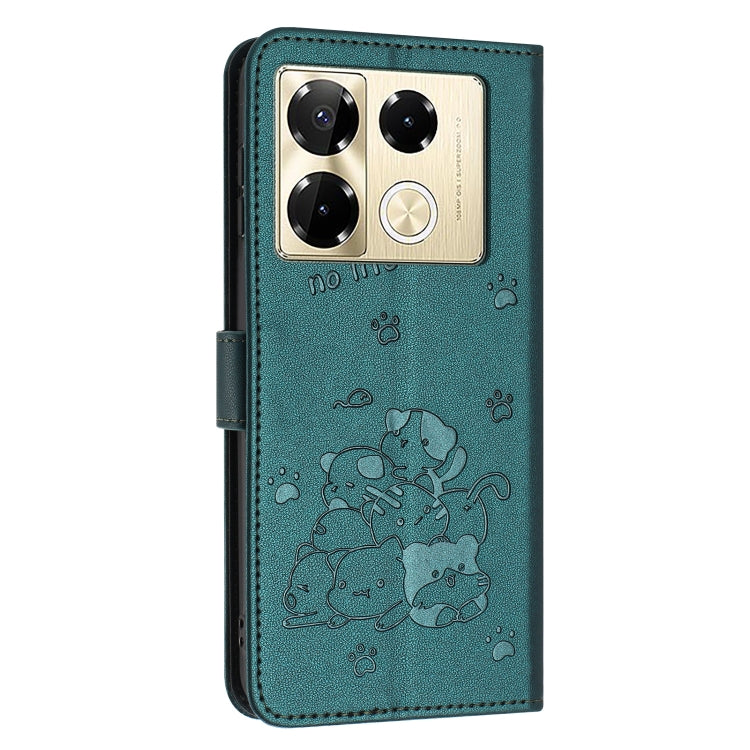 For Infinix Note 40 Pro 4G / 5G Embossed Kitten Phone Leather Case with Lanyard