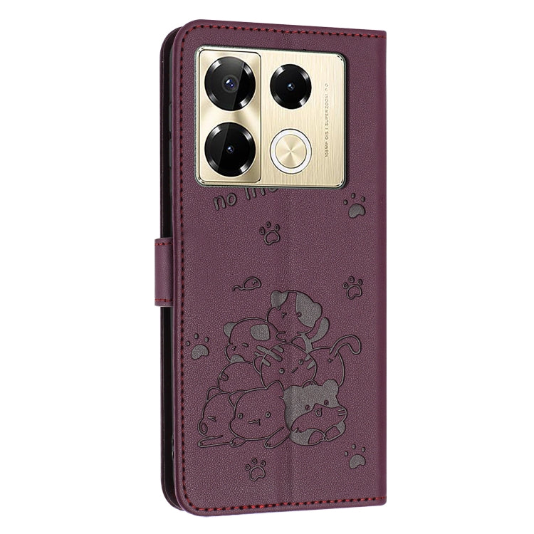 For Infinix Note 40 Pro 4G / 5G Embossed Kitten Phone Leather Case with Lanyard