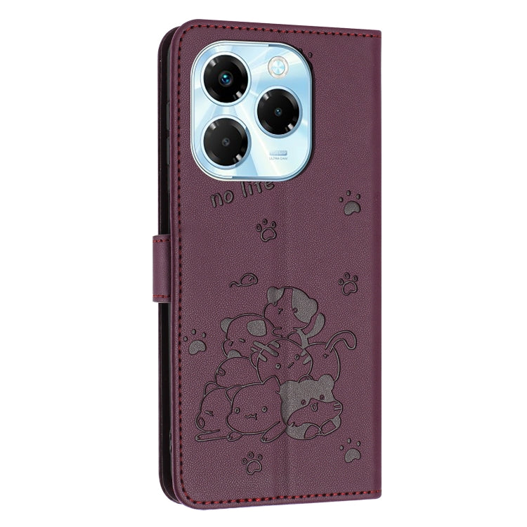 For Infinix Note 40X 5G Embossed Kitten Phone Leather Case with Lanyard