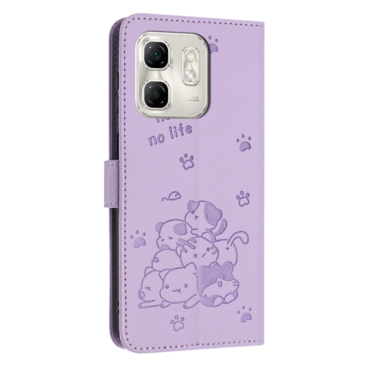 For Infinix Smart 9 5G / Hot 50i 5G Embossed Kitten Phone Leather Case with Lanyard