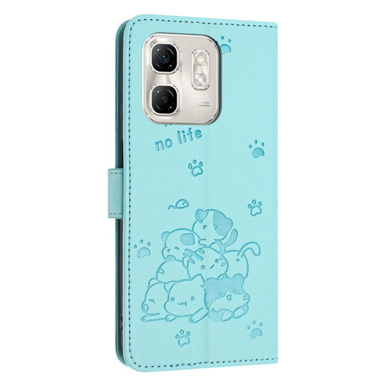For Infinix Smart 9 5G / Hot 50i 5G Embossed Kitten Phone Leather Case with Lanyard