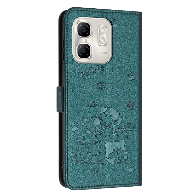For Infinix Smart 9 5G / Hot 50i 5G Embossed Kitten Phone Leather Case with Lanyard