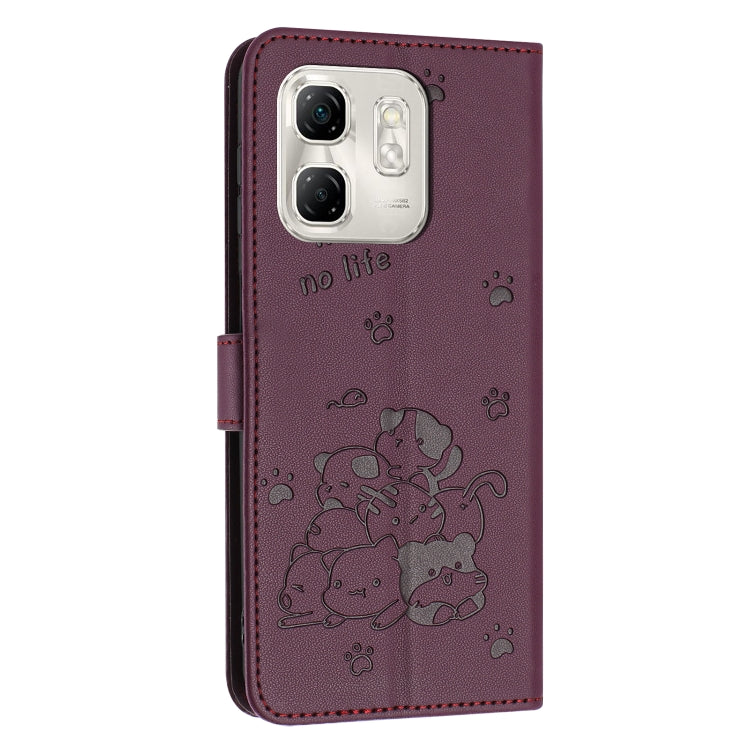 For Infinix Smart 9 5G / Hot 50i 5G Embossed Kitten Phone Leather Case with Lanyard