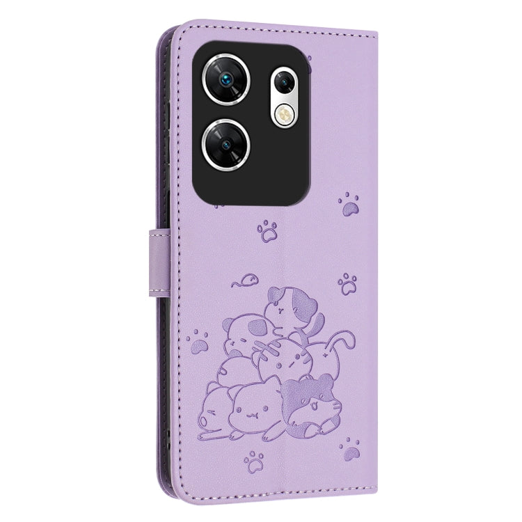 For Infinix Zero 30 4G Embossed Kitten Phone Leather Case with Lanyard