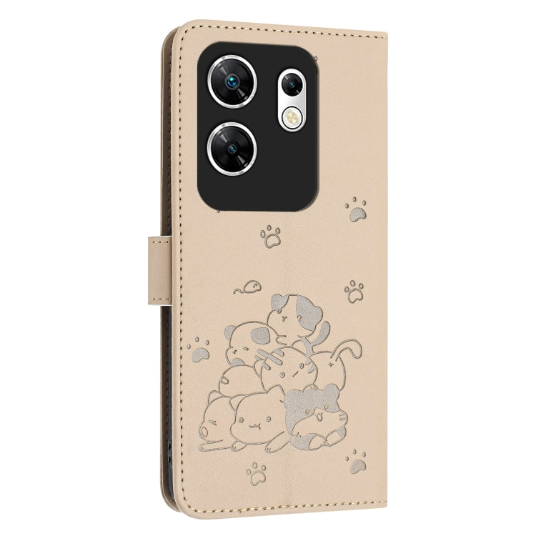 For Infinix Zero 30 4G Embossed Kitten Phone Leather Case with Lanyard