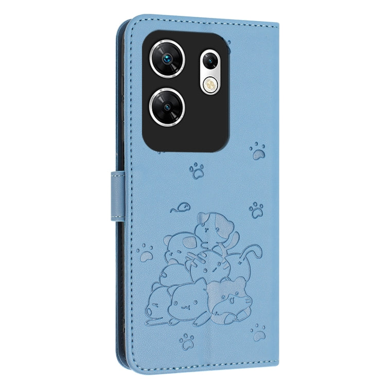 For Infinix Zero 30 4G Embossed Kitten Phone Leather Case with Lanyard